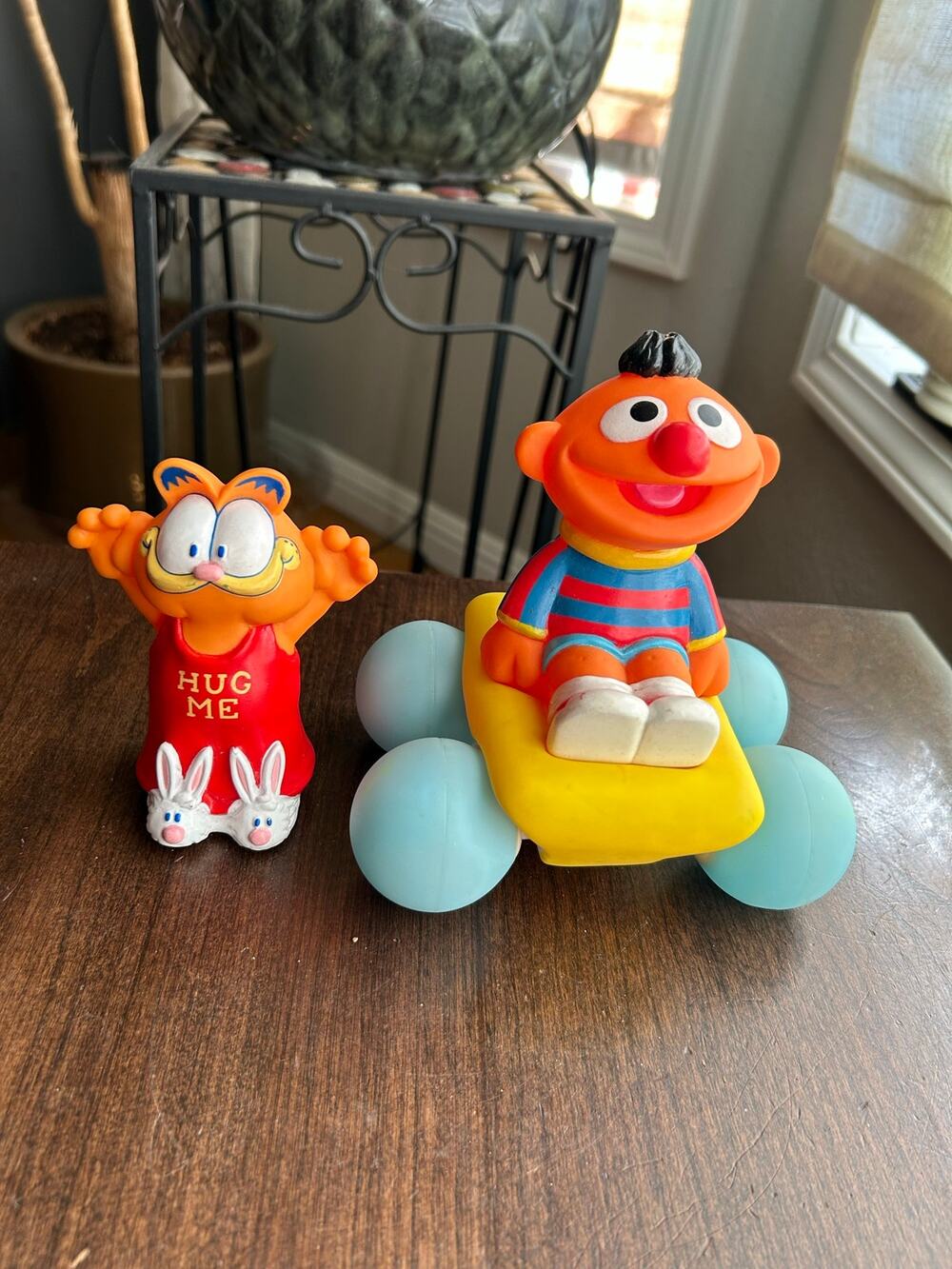 Garfield and Ernie Sesame Street squishy baby play toys, vintage 80s